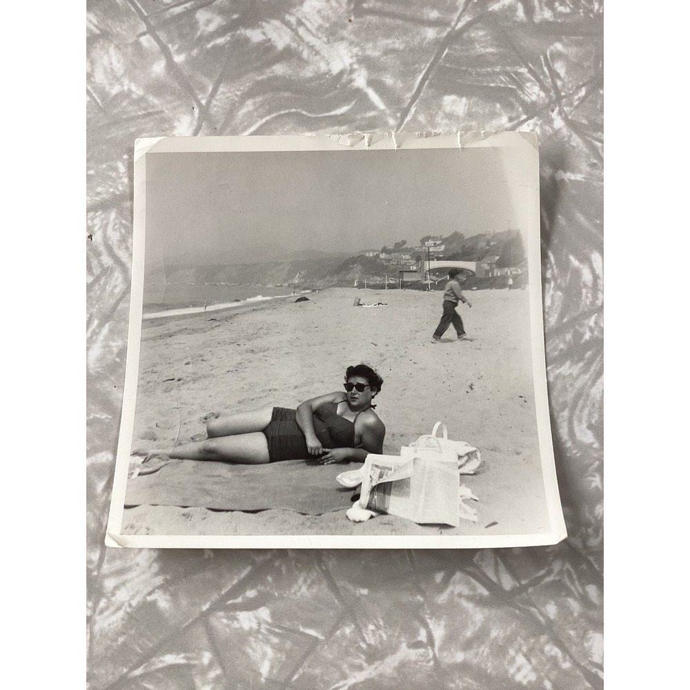 Vintage 1953 Santa Monica Beach Photo Bobbie Jeanne B&W Snapshot California 50s